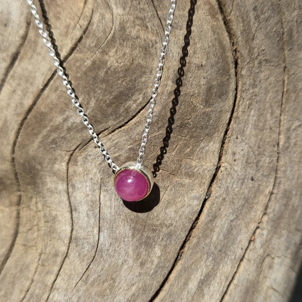 Pink Ruby 4k sterling & gold necklace - Picture 7 of 8